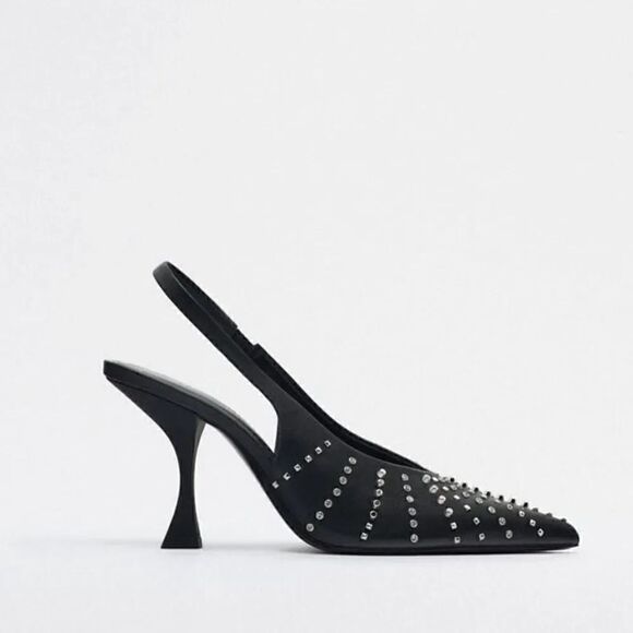 ZARA STUDDED SLINGBACK HEELS - Picture 4 of 9
